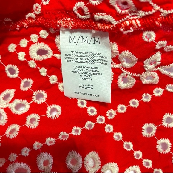CAbi Lyric Red White Eyelet Embroidered Puff Sleeve Top Blouse Size M 6203 - Picture 10 of 15